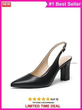 Womens Slingback Chunky Block Heel Pumps Faux Leather Business Work Shoes